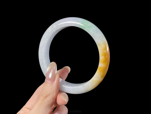 Honey Golden Subtle Mint Green · Nature Burmese Jadeite Peace Bangle (59mm)