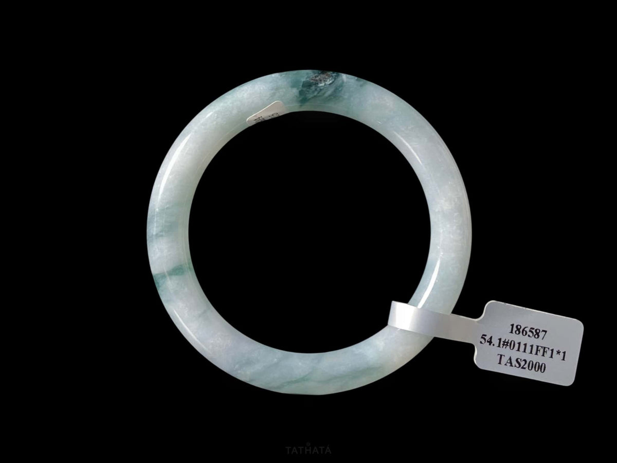 Cloud Stream Teal · Nature Burmese Jadeite Round Bangle