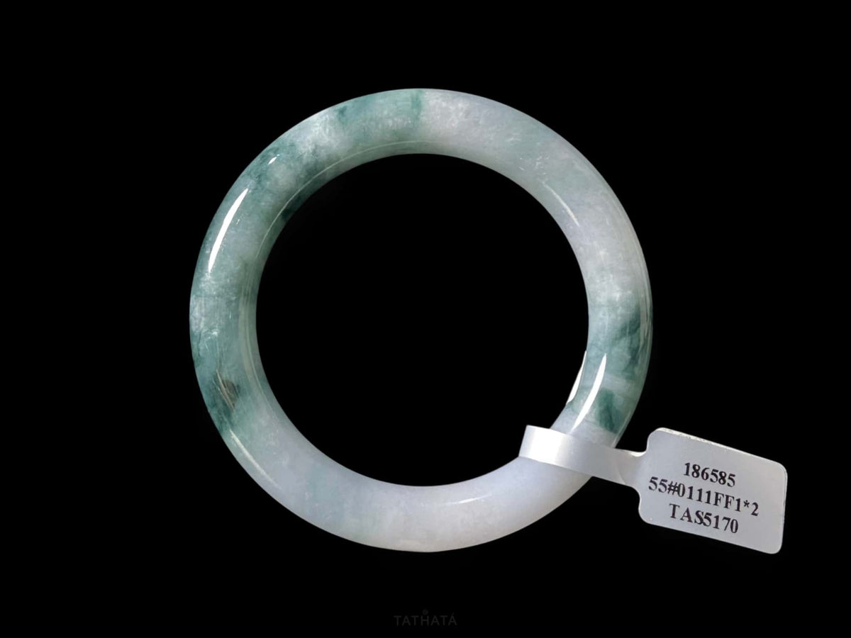 Cloud Stream Teal · Nature Burmese Jadeite Round Bangle