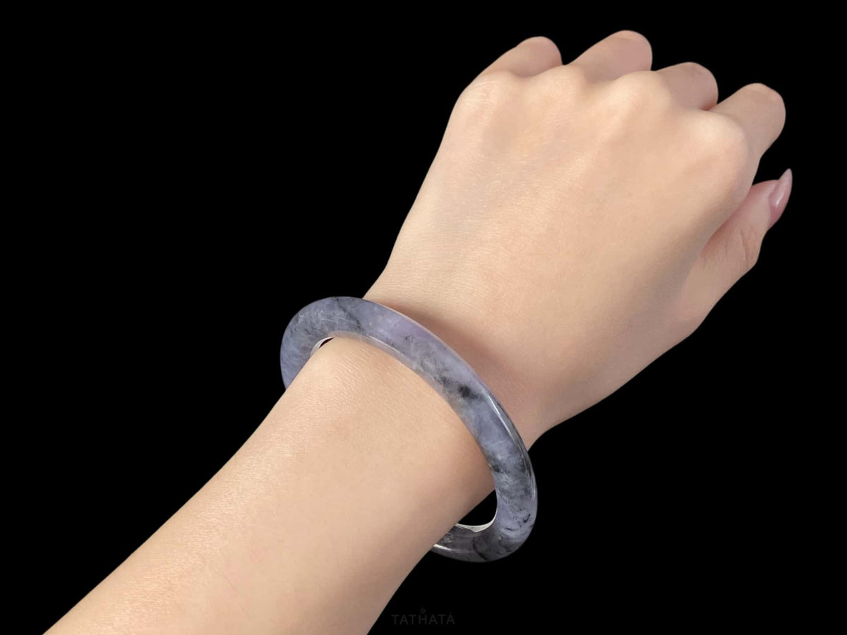 Shadow Bloom Purple Veil · Nature Burmese Jadeite Round Bangle （54mm）