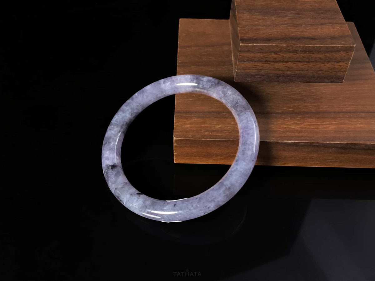 Shadow Bloom Purple Veil · Nature Burmese Jadeite Round Bangle （54mm）
