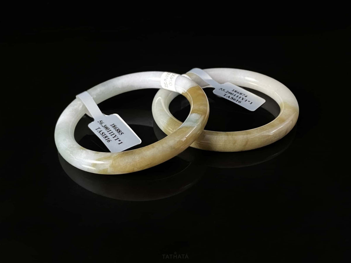 New & Trending 🍂 Harvest Dawn Sage Gold · Nature Burmese Jadeite Round Bangle