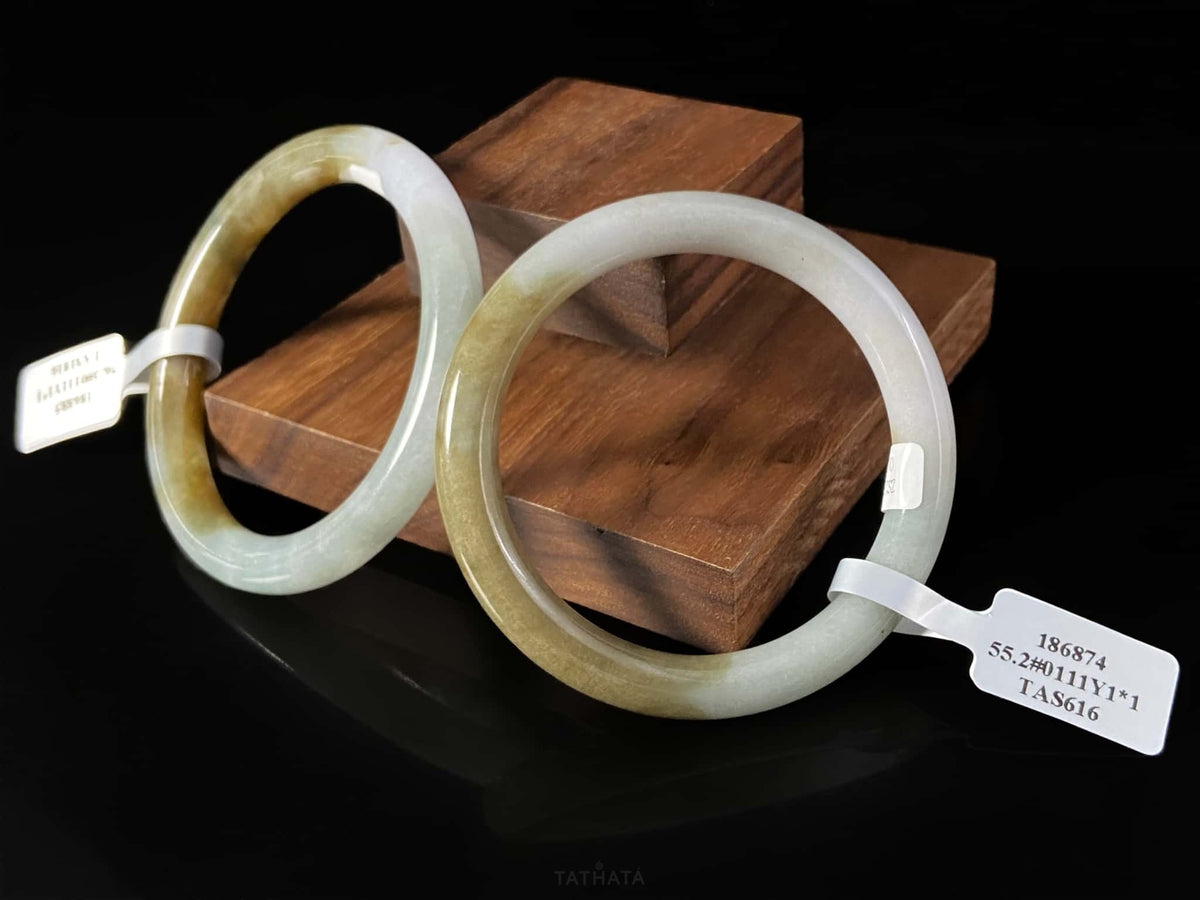 New & Trending 🍂 Harvest Dawn Sage Gold · Nature Burmese Jadeite Round Bangle