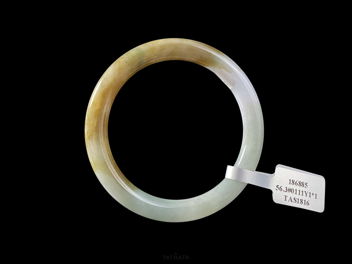 New & Trending 🍂 Harvest Dawn Sage Gold · Nature Burmese Jadeite Round Bangle