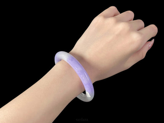 Violet Wing | Pale Wisteria Frost · Nature Burmese Jadeite Round Bangle