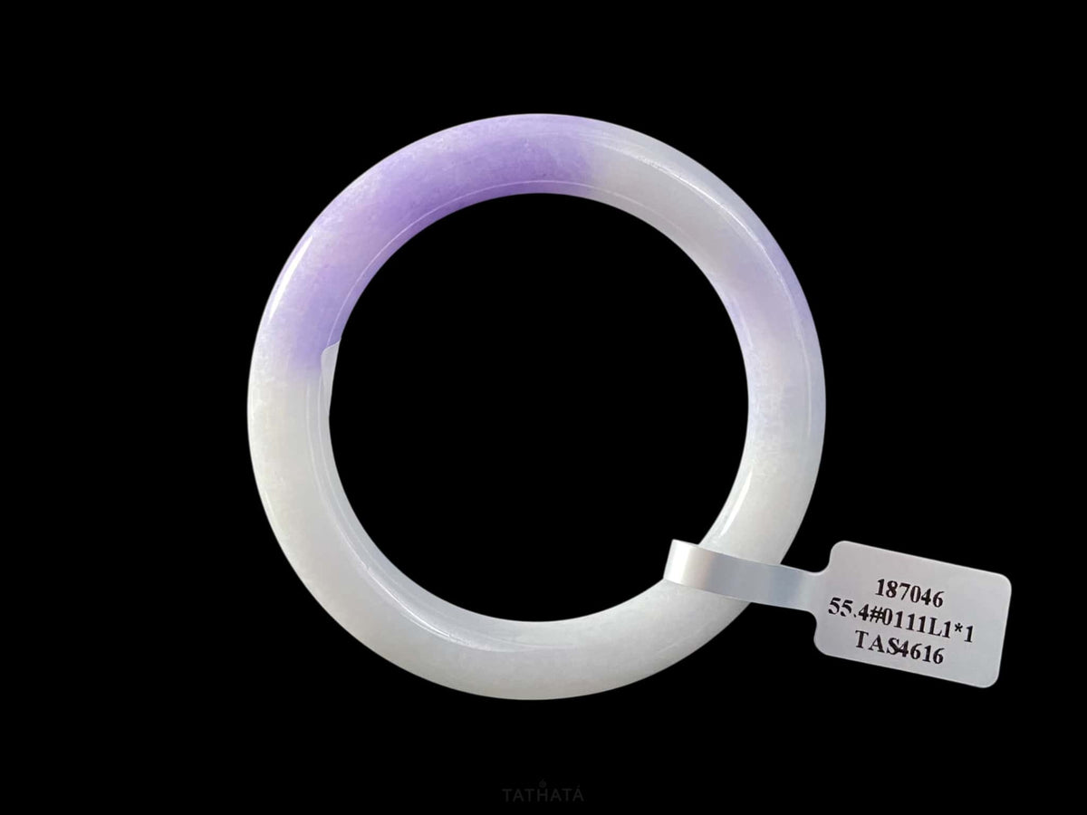 Violet Wing | Pale Wisteria Frost · Nature Burmese Jadeite Round Bangle