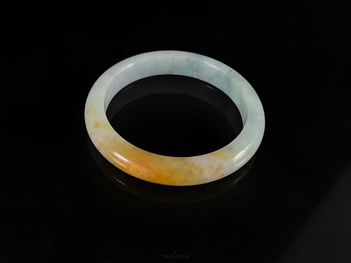 Golden Ripples in the Autumn Glow · Nature Burmese Jadeite Peace Bangle (57mm)