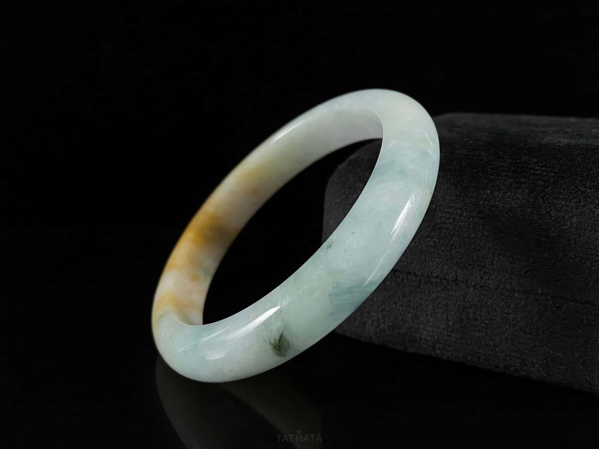 Golden Ripples in the Autumn Glow · Nature Burmese Jadeite Peace Bangle (57mm)