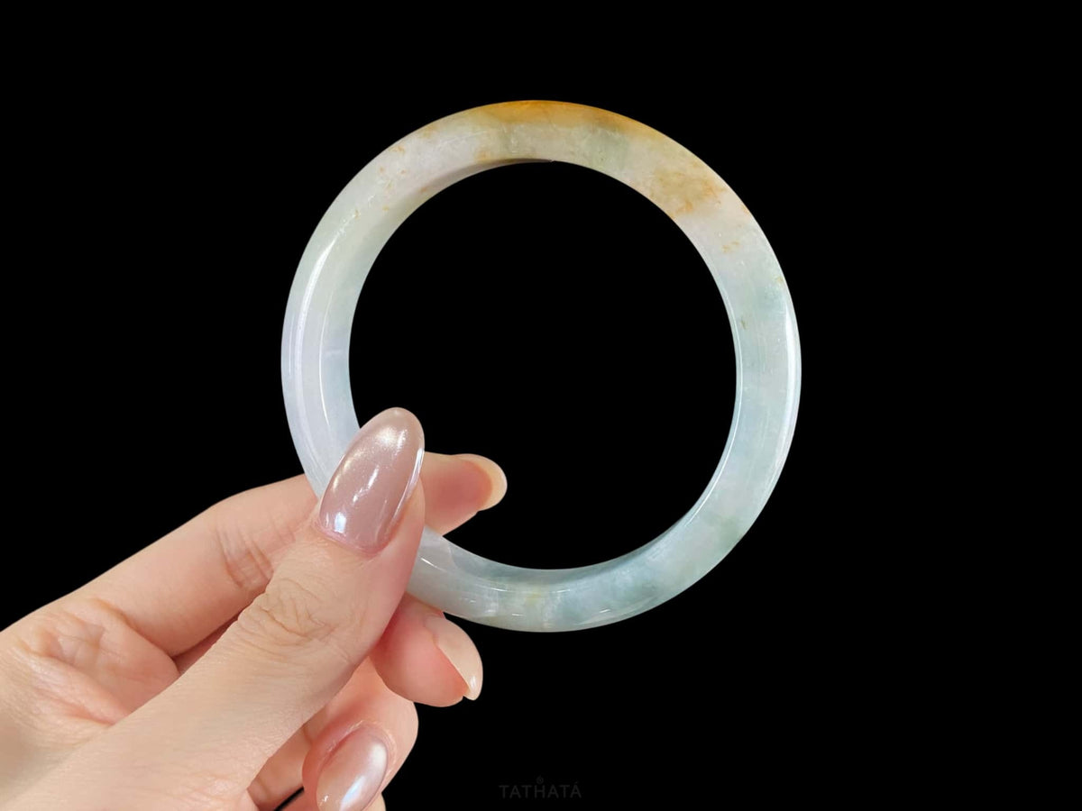 Golden Ripples in the Autumn Glow · Nature Burmese Jadeite Peace Bangle (57mm)