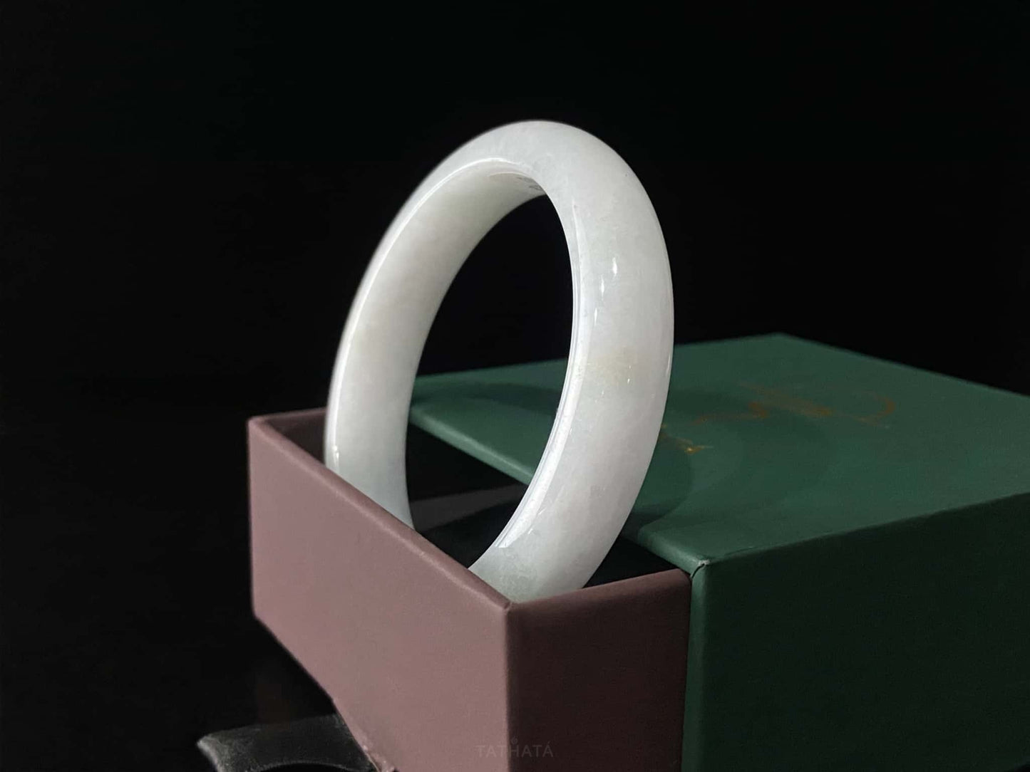 Mist-Moon White · Nature Burmese Jadeite Peace Bangle