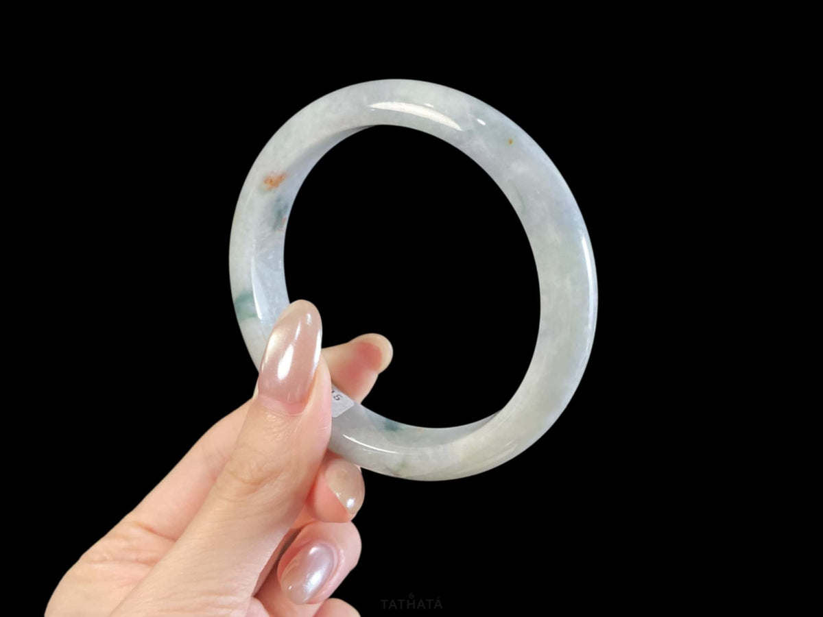 Misty Milky Multi‑Fleck · Nature Burmese Jadeite Peace Bangle
