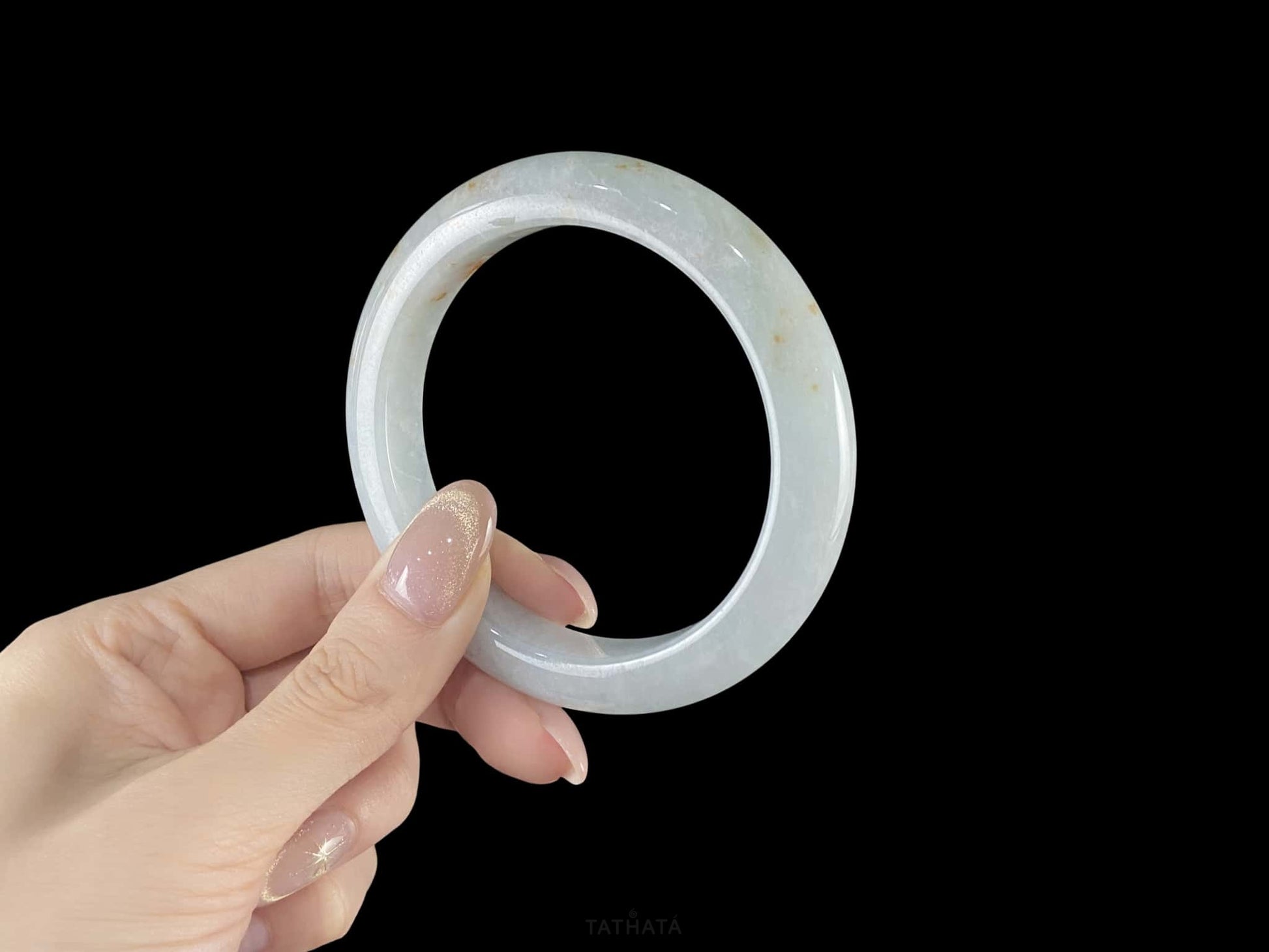 Golden Spots Beneath The Mist · Nature Burmese Jadeite Peace Bangle