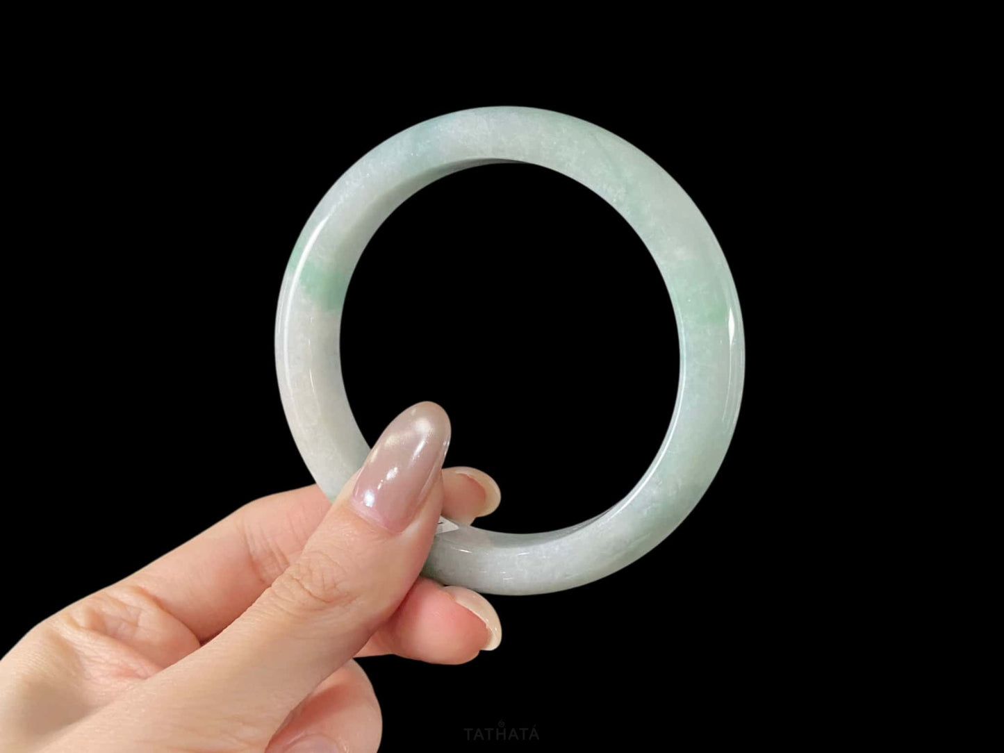 Misty White Green Wisp · Nature Burmese Jadeite Peace Bangle