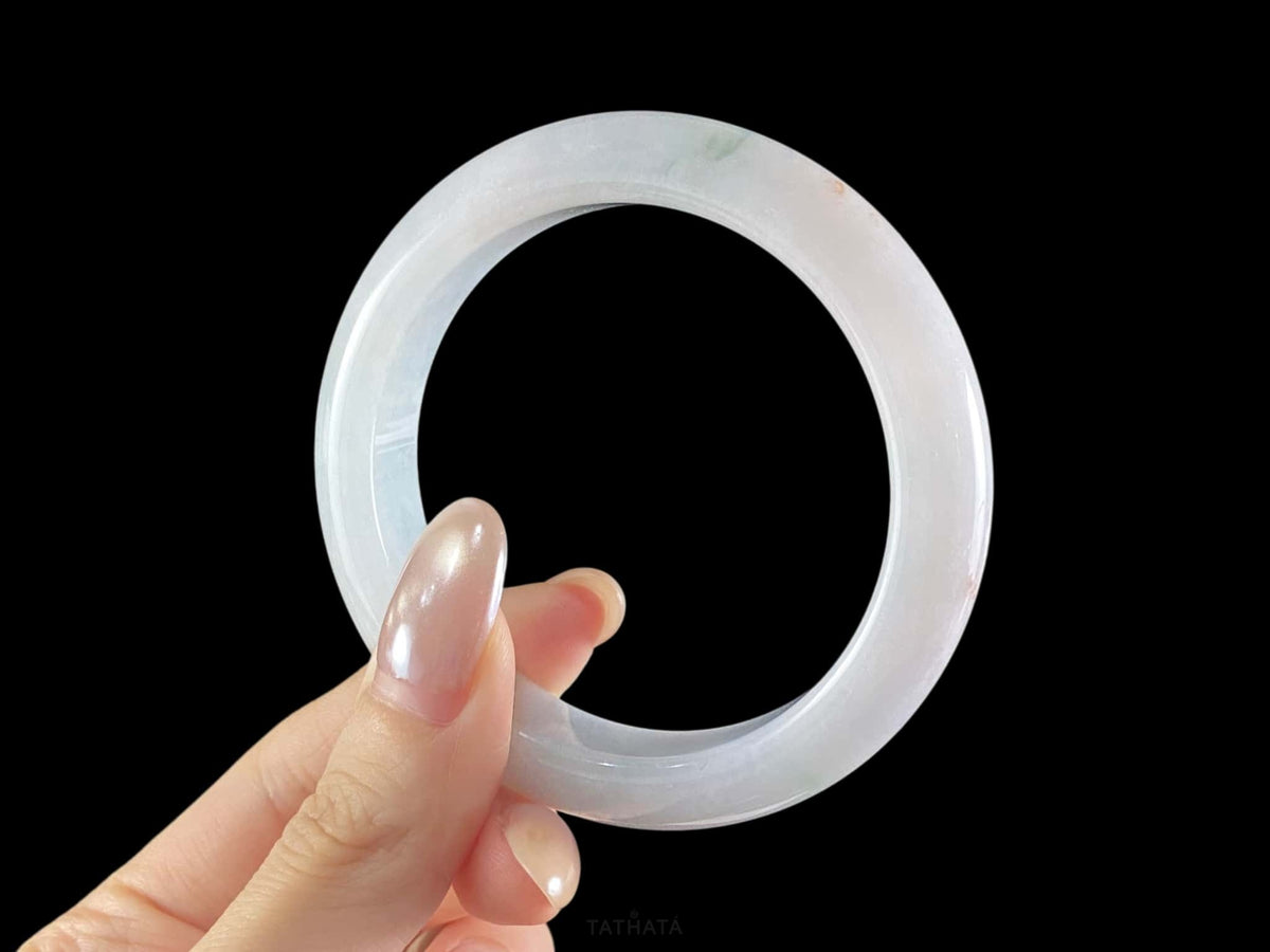 Rosy‑Flecked Milky‑Ice · Nature Burmese Jadeite Peace Bangle