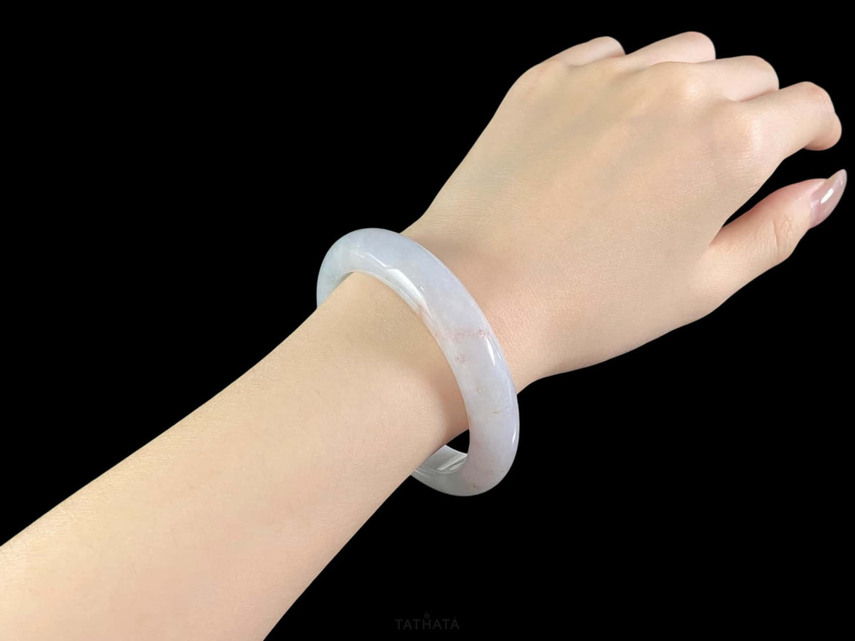Rosy‑Flecked Milky‑Ice · Nature Burmese Jadeite Peace Bangle