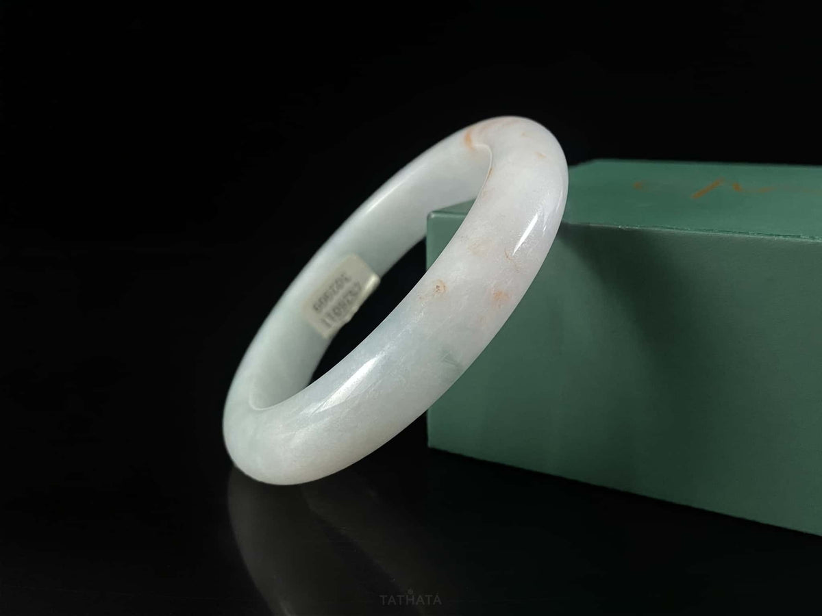 Rosy‑Flecked Milky‑Ice · Nature Burmese Jadeite Peace Bangle