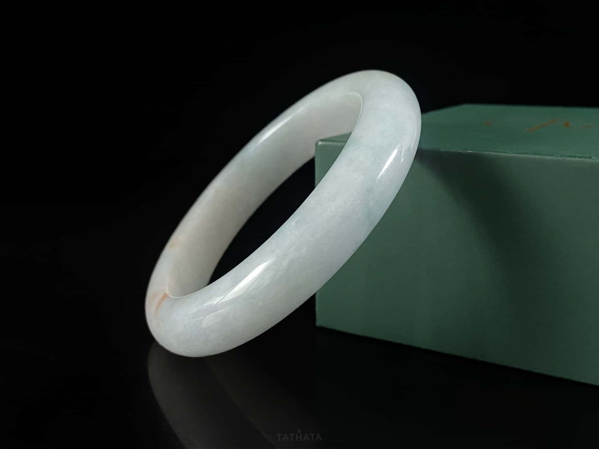 Rosy‑Flecked Milky‑Ice · Nature Burmese Jadeite Peace Bangle