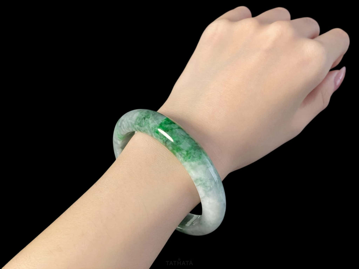 The White Tiger and The Midnight Forest | Hazy Emerald Drift · Nature Burmese Jadeite Peace Bangle