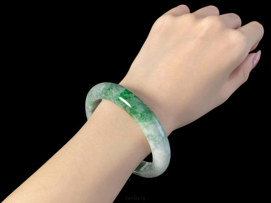 The White Tiger and The Midnight Forest | Hazy Emerald Drift · Nature Burmese Jadeite Peace Bangle