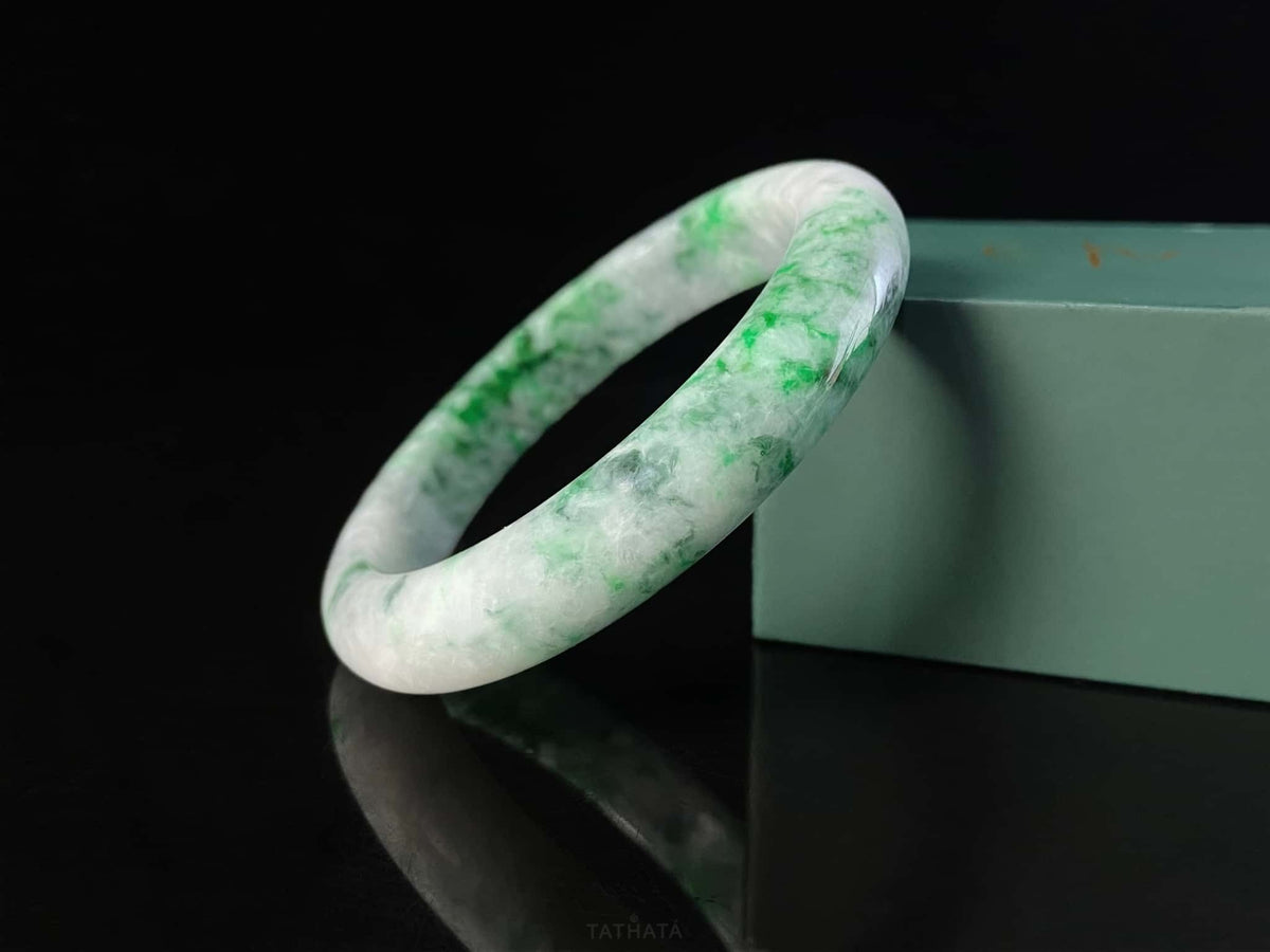 The White Tiger and The Midnight Forest | Hazy Emerald Drift · Nature Burmese Jadeite Peace Bangle