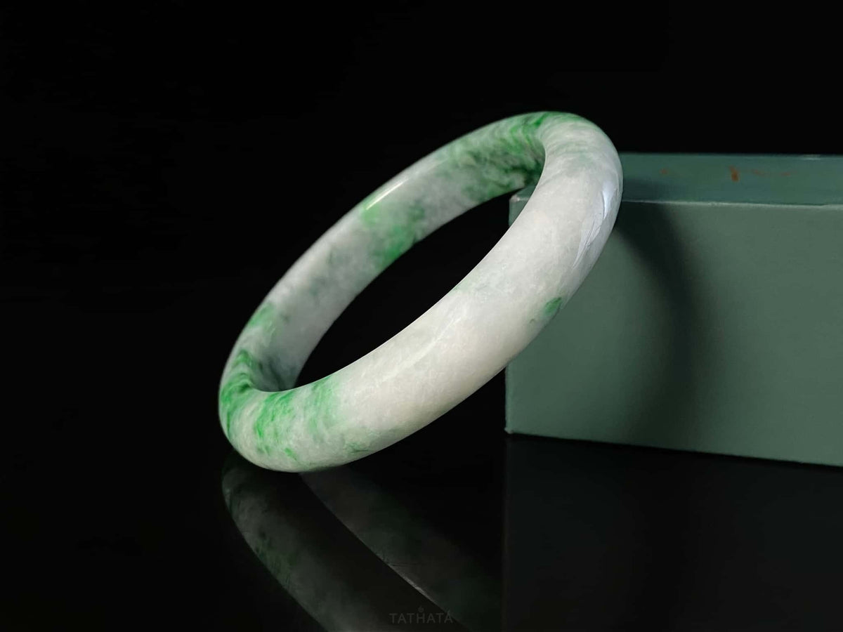 The White Tiger and The Midnight Forest | Hazy Emerald Drift · Nature Burmese Jadeite Peace Bangle