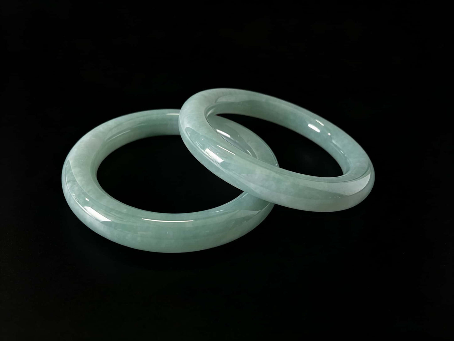 A heavenly blue mist jadeite bangle.