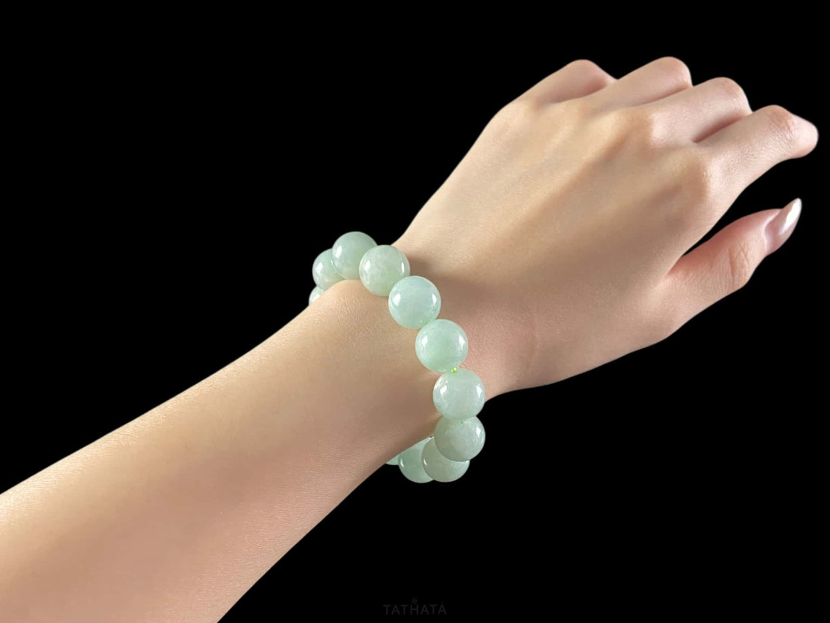 Minty Aqua‑Green · Nature Burmese Jadeite Beads Bracelet