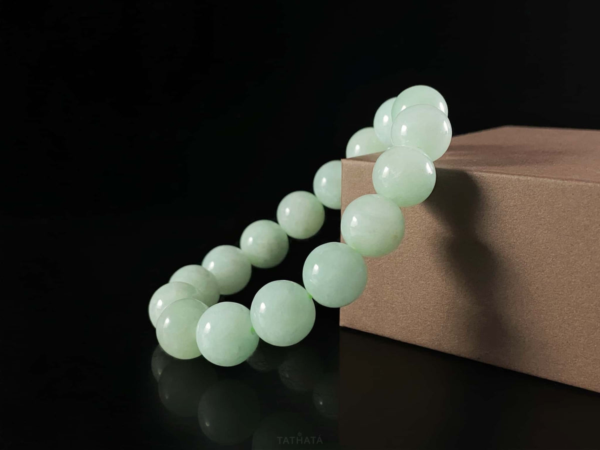 Minty Aqua‑Green · Nature Burmese Jadeite Beads Bracelet