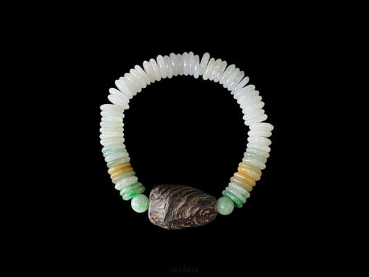 Tricolor Driftwood Hush · Natural Burmese Jadeite Beads Bracelet