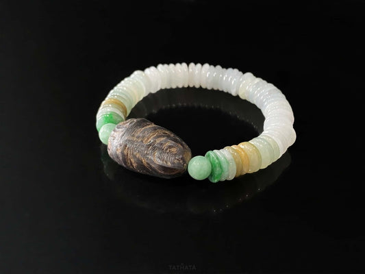 Tricolor Driftwood Hush · Natural Burmese Jadeite Beads Bracelet