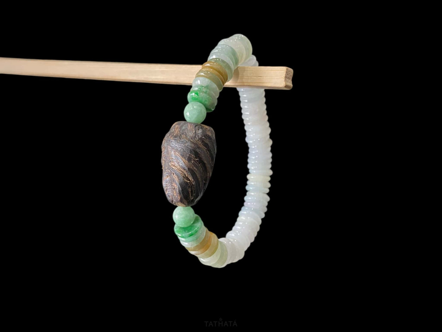 Tricolor Driftwood Hush · Natural Burmese Jadeite Beads Bracelet