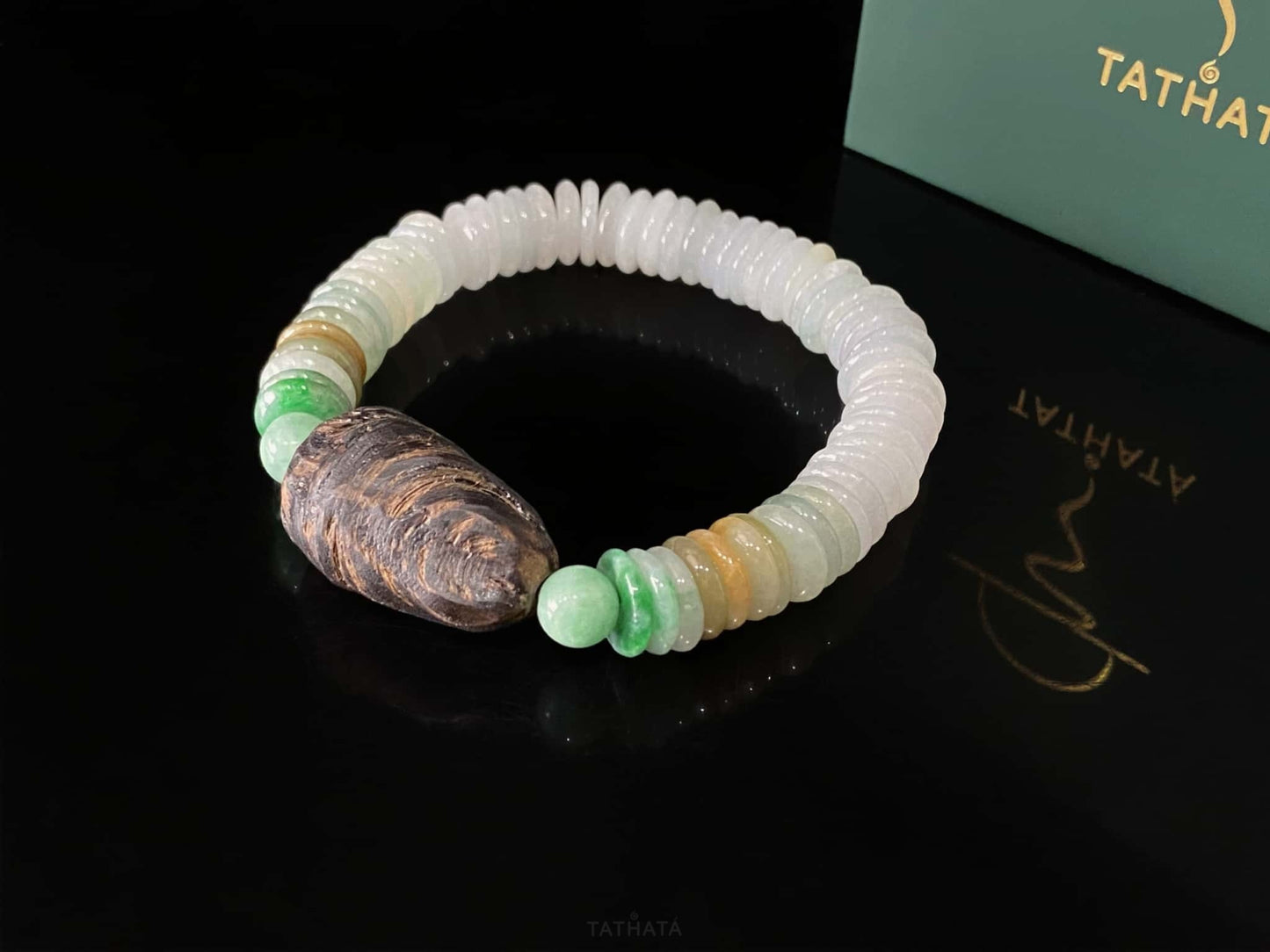 Tricolor Driftwood Hush · Natural Burmese Jadeite Beads Bracelet