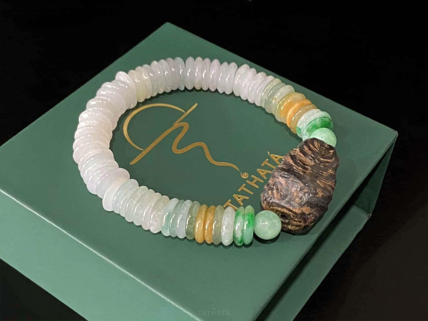 Tricolor Driftwood Hush · Natural Burmese Jadeite Beads Bracelet