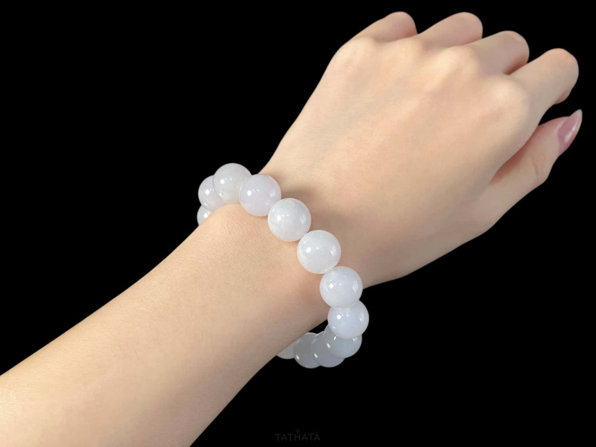Best Seller 🤍 Milky Moon Haze Glow · Nature Burmese Jadeite Beads Bracelet