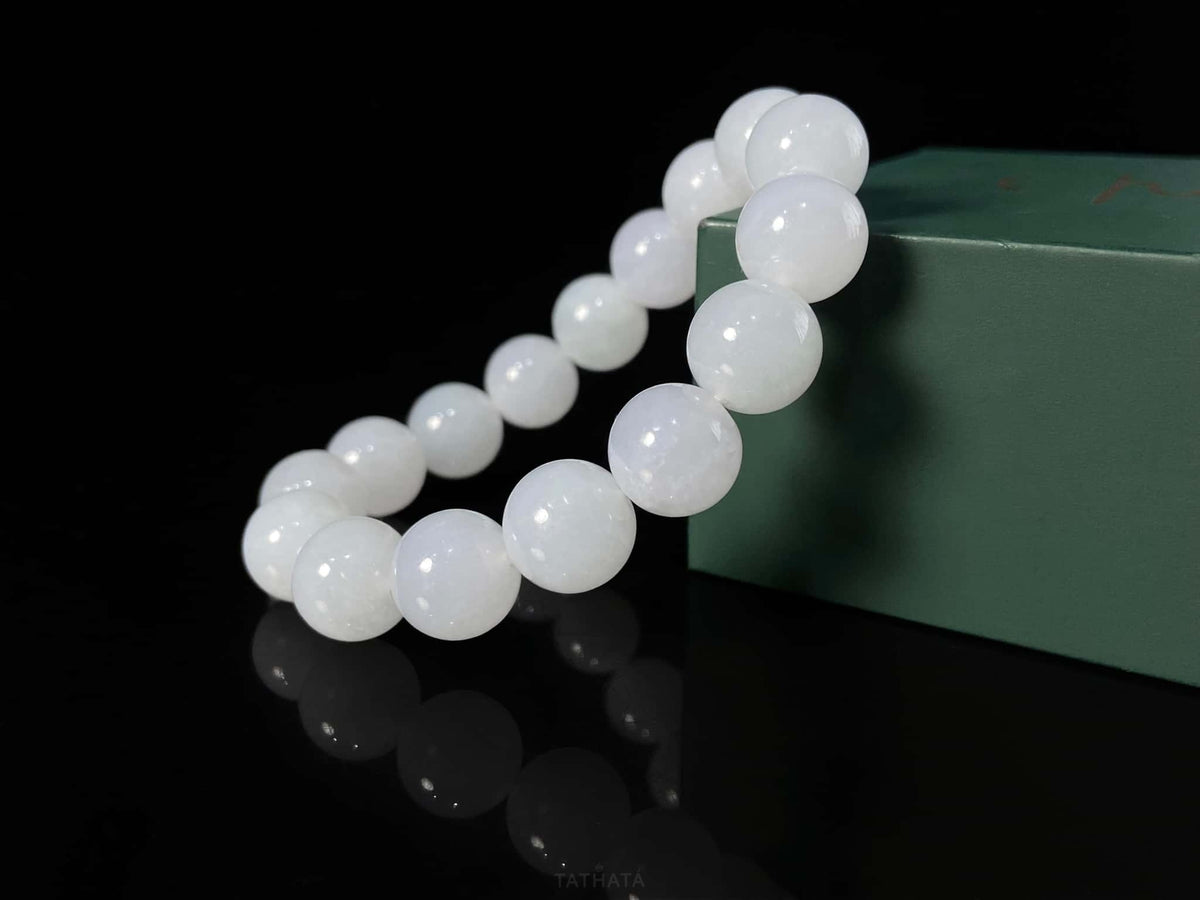 Best Seller 🤍 Milky Moon Haze Glow · Nature Burmese Jadeite Beads Bracelet