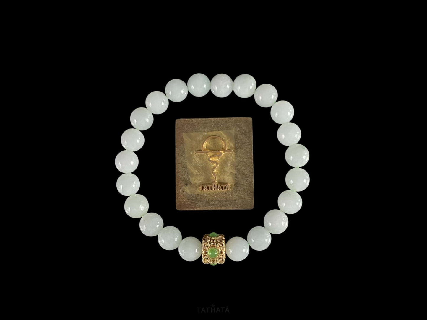 Cream White Gold Square · Nature Burmese Jadeite Bracelet
