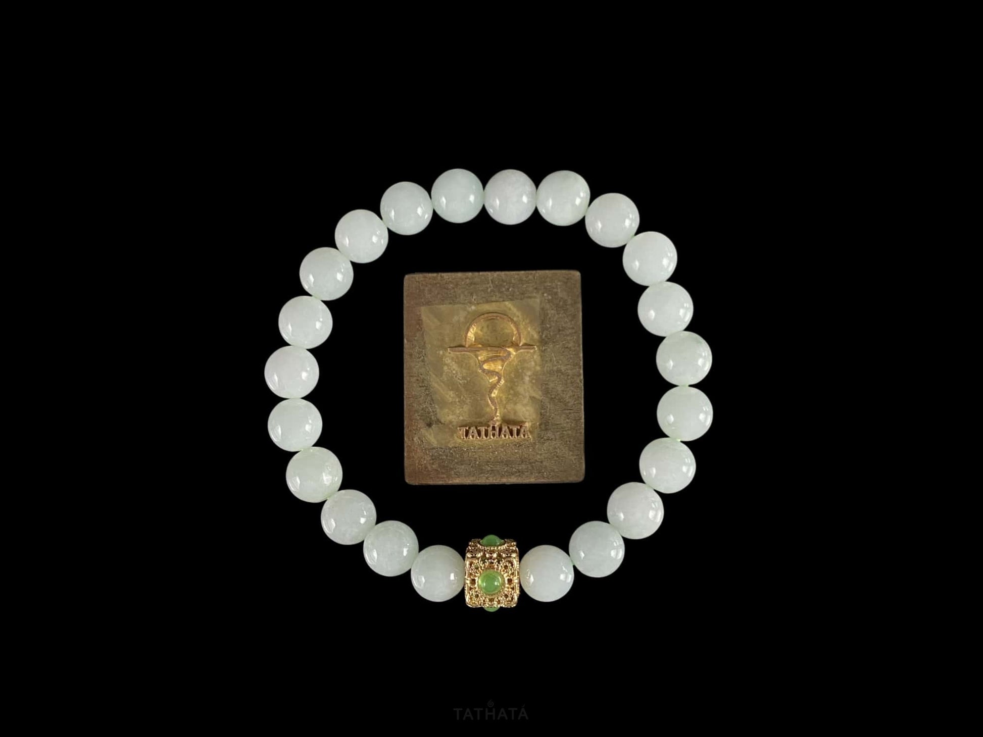 Cream White Gold Square · Nature Burmese Jadeite Bracelet