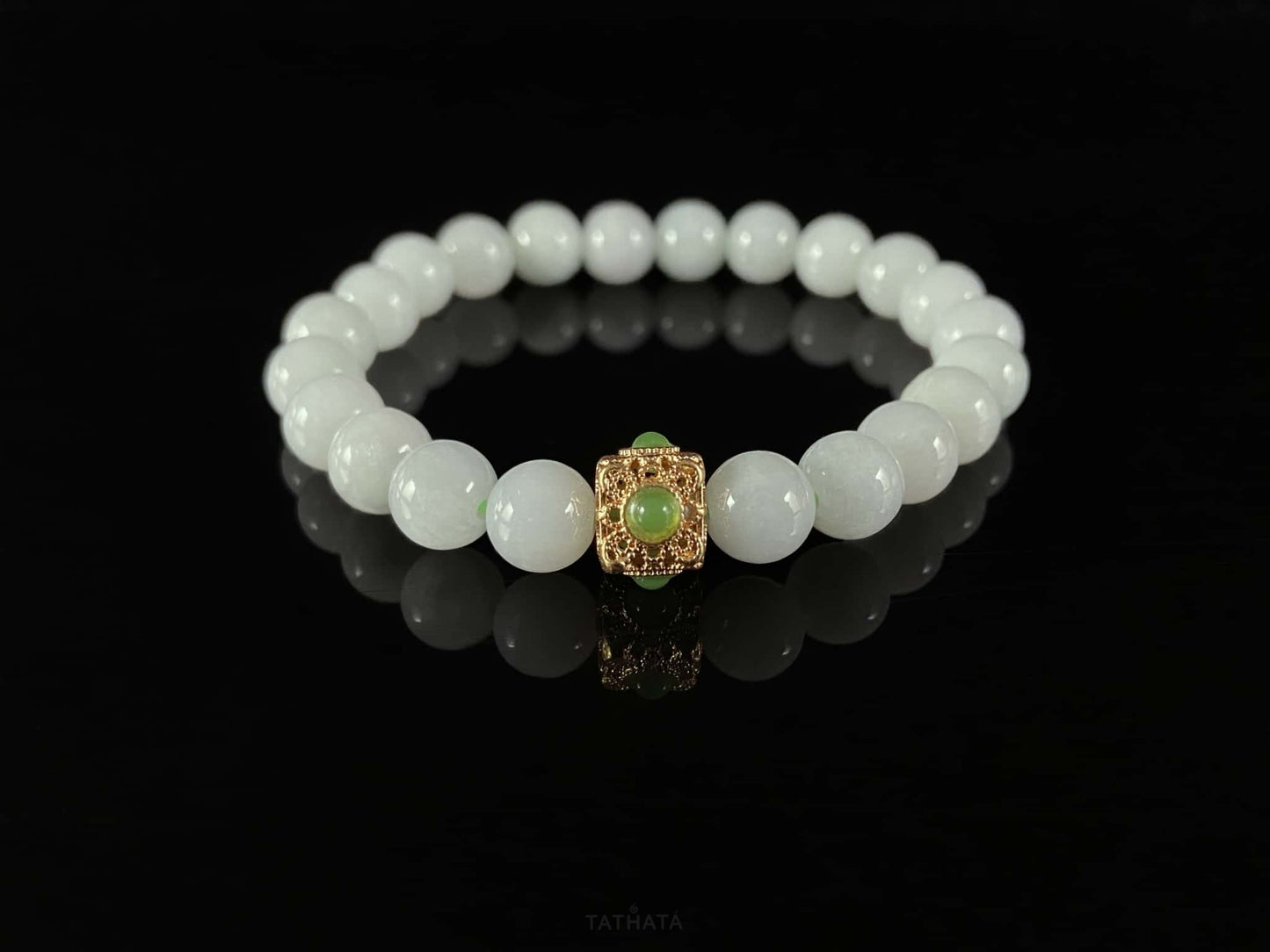 Cream White Gold Square · Nature Burmese Jadeite Bracelet