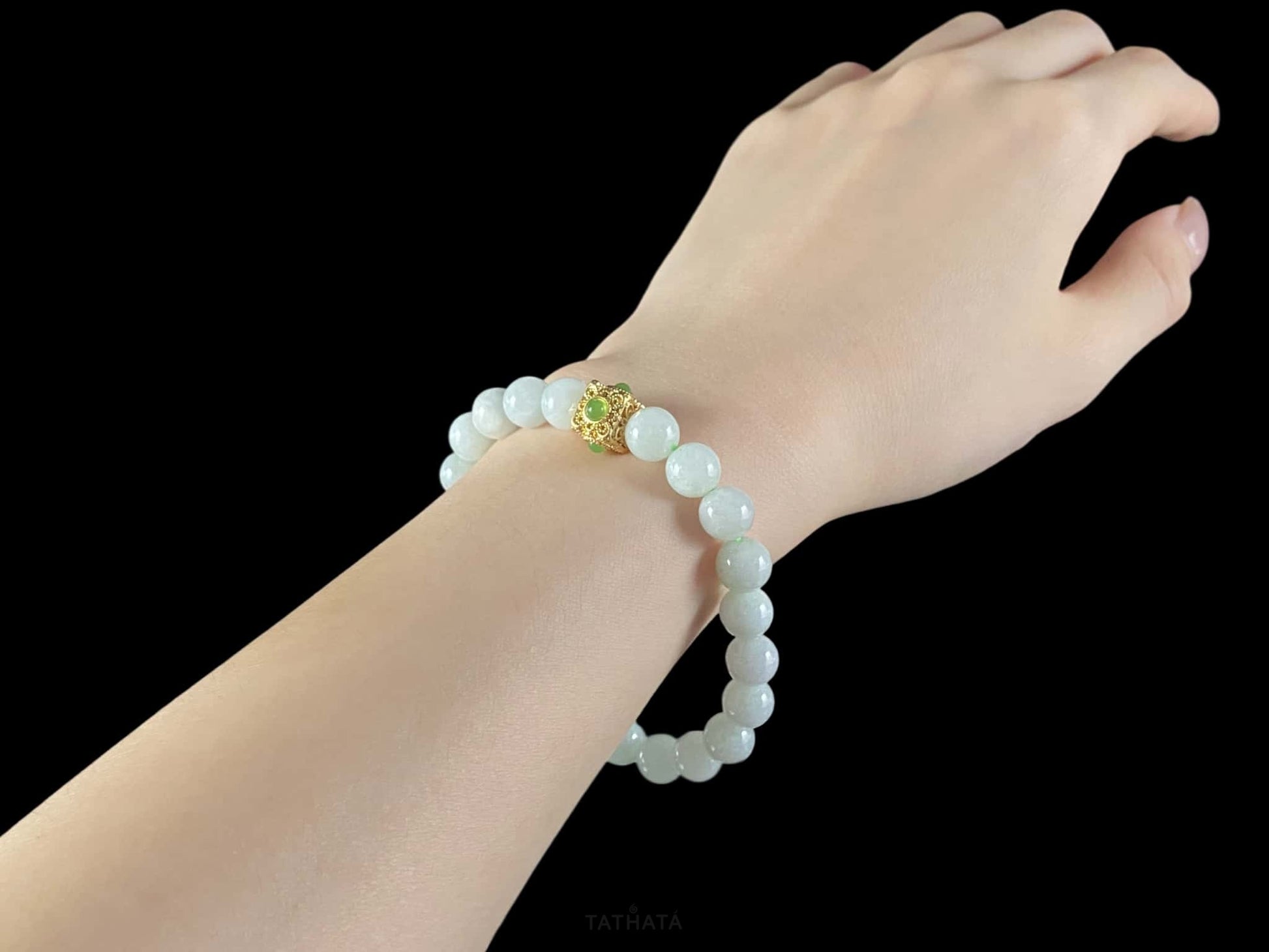 Cream White Gold Square · Nature Burmese Jadeite Bracelet