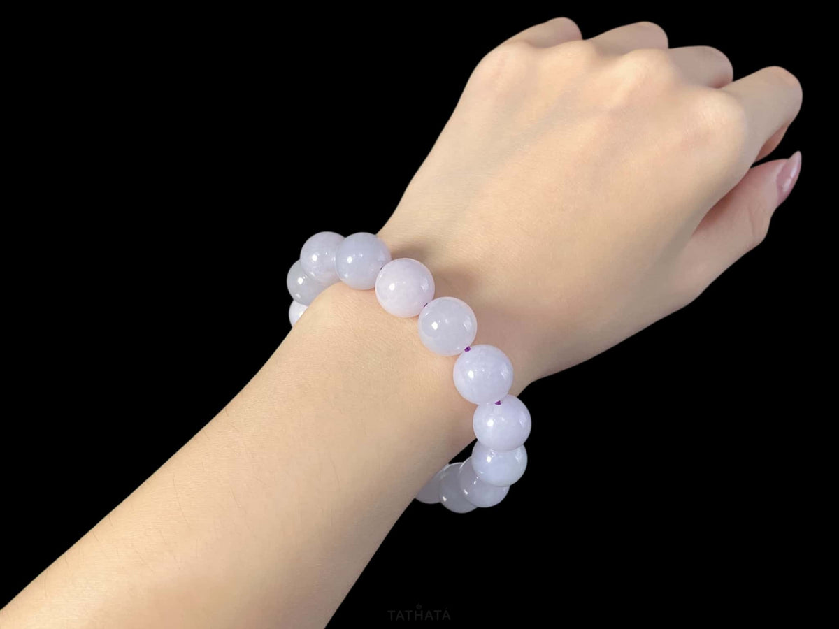 Violet Wing | Pale Haze Lilac · Nature Burmese Jadeite Beads Bracelet