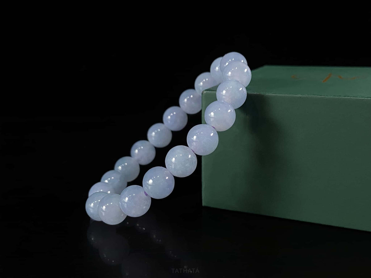 Premium 💜 Mauve Frost Subtle Radiance · Nature Burmese Jadeite Beads Bracelet