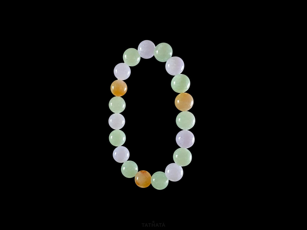 Fu lu Shou Tri‑Color · Nature Burmese Jadeite Beads Bracelet