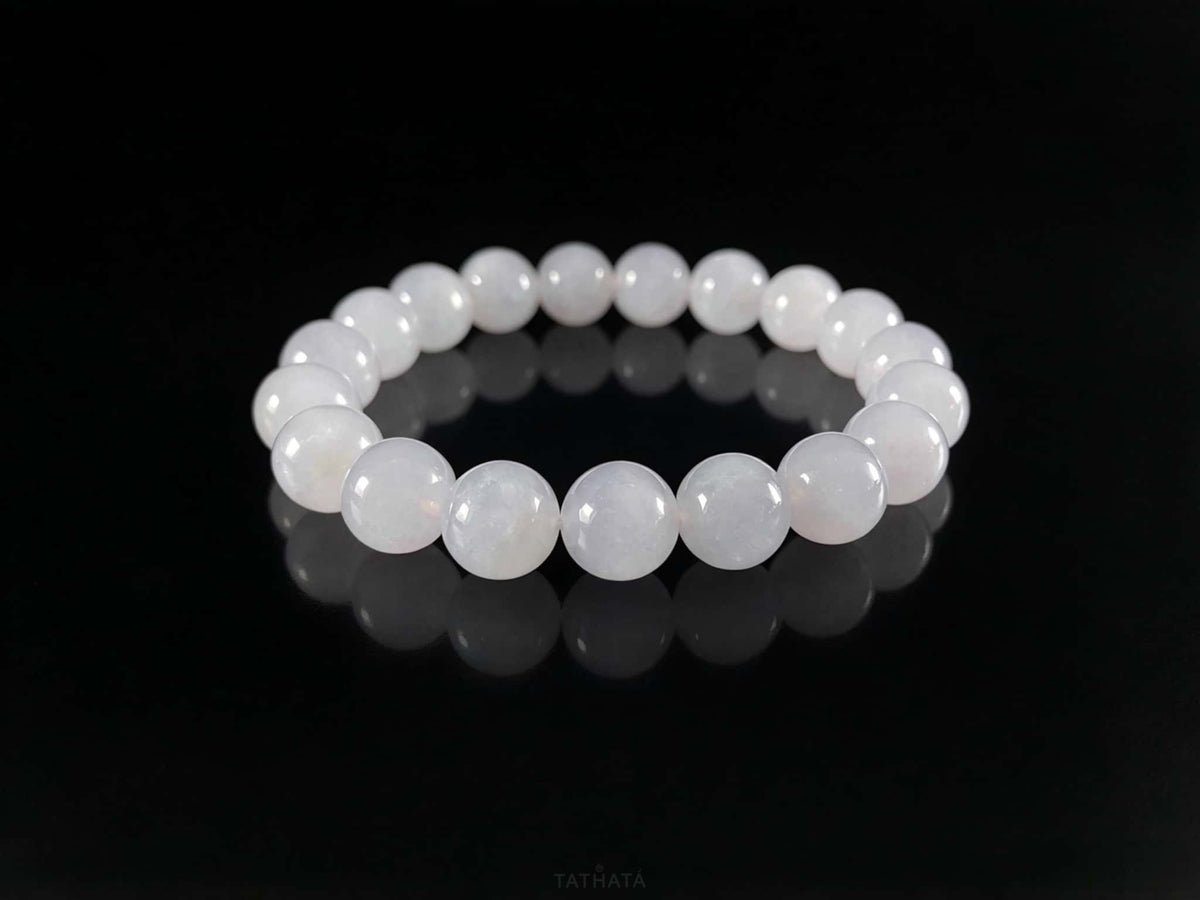 Soft Luminous Icy White · Nature Burmese Jadeite Beads Bracelet