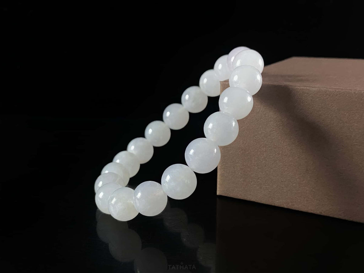Soft Luminous Icy White · Nature Burmese Jadeite Beads Bracelet