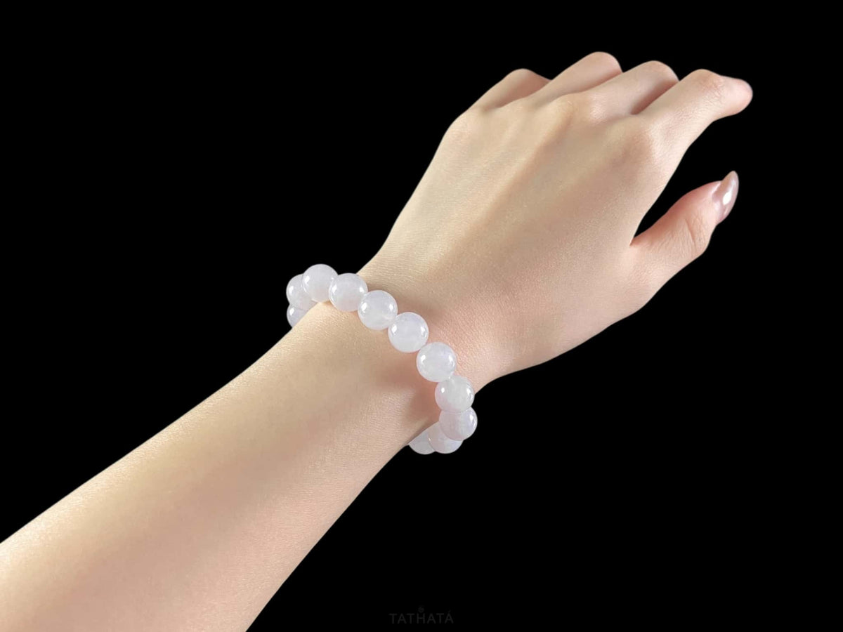 Soft Luminous Icy White · Nature Burmese Jadeite Beads Bracelet