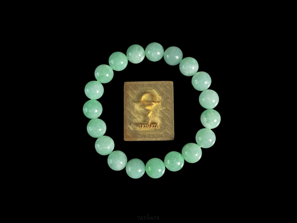 Handpicked 💚 Silky Meadow Green Halo · Nature Burmese Jadeite Beads Bracelet
