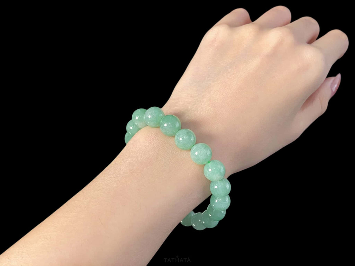Handpicked 💚 Silky Meadow Green Halo · Nature Burmese Jadeite Beads Bracelet