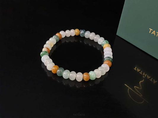 A misty seasonal tones jadeite beads bracelet.
