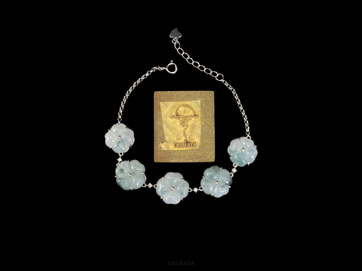 Stream Mist Blue Four-Leaf Clover  · Nature Burmese Jadeite Bracelet