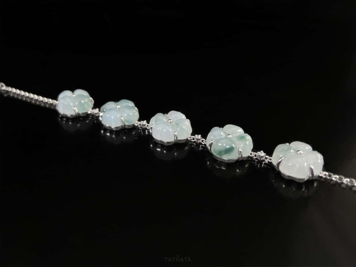 Stream Mist Blue Four-Leaf Clover  · Nature Burmese Jadeite Bracelet
